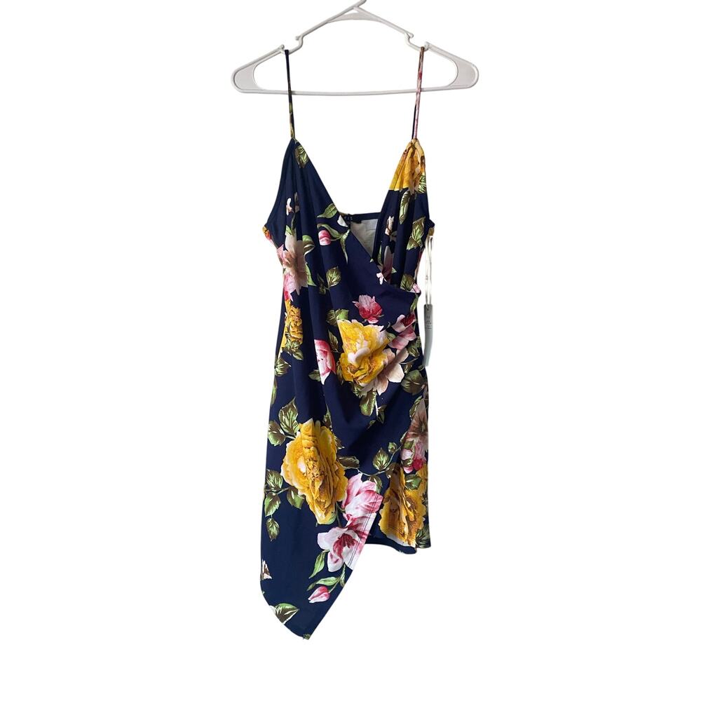 Iris Basic Dress XL Blue Floral Wrap Bodycon Spaghetti Strap Sleeveless Midi NWT